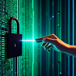 A stylized, glowing digital lock centrally positioned, representing robust data encryption. Around it, abstract lines of transforming code and secure data streams flow from clear text to encrypted patterns. A luminous, ethereal digital key hovers nearby, symbolizing the strong master password. The background is a clean, futuristic digital void in shades of deep blue and green, with subtle, glowing network lines. High-tech rendering, professional digital art, sharp focus, vibrant colors, secure visual representation, safe for work, appropriate content, fully clothed, professional, perfect anatomy, correct proportions, natural pose, well-formed hands, proper finger count, natural body proportions.