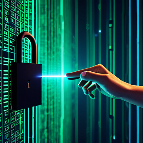 Home 8 A stylized, glowing digital lock centrally positioned, representing robust data encryption. Around it, abstract lines of transforming code and secure data streams flow from clear text to encrypted patterns. A luminous, ethereal digital key hovers nearby, symbolizing the strong master password. The background is a clean, futuristic digital void in shades of deep blue and green, with subtle, glowing network lines. High-tech rendering, professional digital art, sharp focus, vibrant colors, secure visual representation, safe for work, appropriate content, fully clothed, professional, perfect anatomy, correct proportions, natural pose, well-formed hands, proper finger count, natural body proportions.