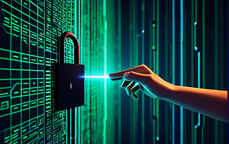 A stylized, glowing digital lock centrally positioned, representing robust data encryption. Around it, abstract lines of transforming code and secure data streams flow from clear text to encrypted patterns. A luminous, ethereal digital key hovers nearby, symbolizing the strong master password. The background is a clean, futuristic digital void in shades of deep blue and green, with subtle, glowing network lines. High-tech rendering, professional digital art, sharp focus, vibrant colors, secure visual representation, safe for work, appropriate content, fully clothed, professional, perfect anatomy, correct proportions, natural pose, well-formed hands, proper finger count, natural body proportions.