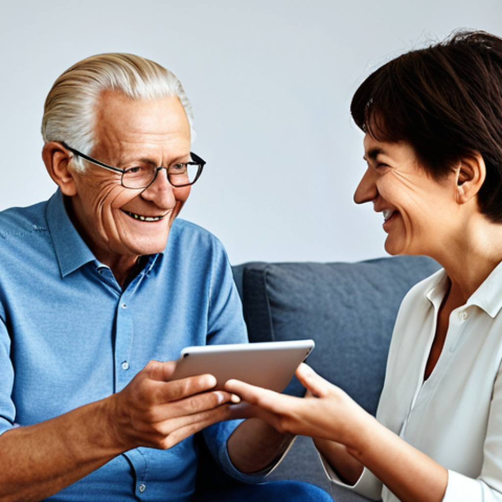 **
A friendly, approachable IT consultant helping a senior citizen learn about password managers on a tablet. The setting is a bright and modern living room with Swedish-style decor. The consultant is demonstrating the password manager app with a clear and simple interface. The senior citizen is smiling and engaged. Both are fully clothed in appropriate attire. Safe for work, appropriate content, fully clothed, professional, family-friendly, perfect anatomy, correct proportions, natural pose, well-formed hands, proper finger count, natural body proportions.
**