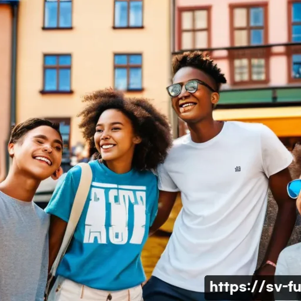 패스워드 관리 시스템의 미래 기술 연구 - "A sunny summer day in Stockholm, Sweden. A group of teenagers are laughing and taking selfies near ...