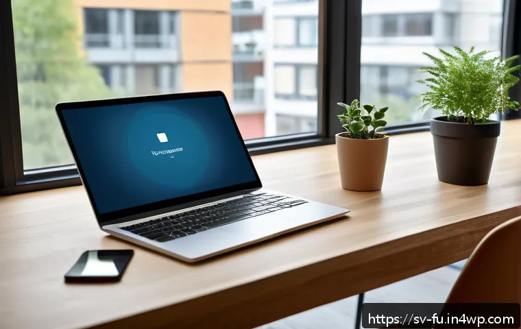 비밀번호 관리 시스템의 보안 솔루션 제안 - A modern home office setup featuring a Scandinavian style interior with a sleek laptop and smartphon...